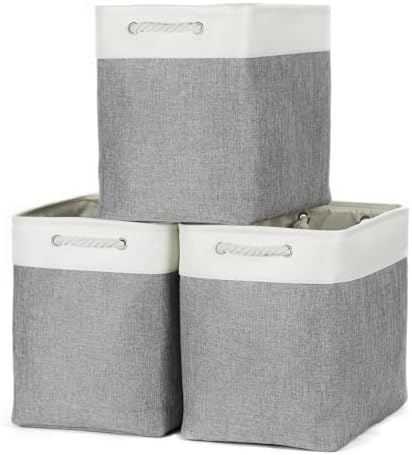 Bidtakay Extra Large Storage Baskets for Organizing 17x12x15.1 inch 3-Pack Fabric Closet Organizers Storage Bins with Handles Foldable Storage Baskets for Shelves Clothes XL-White&Grey by BidtakayBaskets