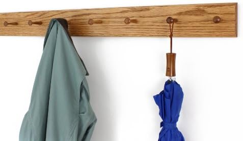 Solid Oak Xtra-Wide Shaker Peg Rack -Made in The USA - Golden Oak Stain 41 x 4.5 Inches with 7 Pegs by PEG+AND+RAIL