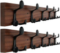 WEBI Coat Rack Wall Mount,30" Solid Wood Coat Hooks Wall Mounted Coat Hanger,16" Hole to Hole,Heavy Duty 5 Triple Hooks for Hanging Coats,Jacket,Hat,Backpack,Farmhouse,Reddish Brown,2 Packs by WEBI