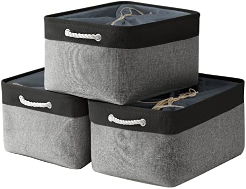 TheWarmHome Organization and Storage Basket for Organizing - 17x14x10 inch Large 3 Pack Collapsible Storage Bin for Shelves, Fabric Basket for Gifts Empty Organizer Gift Closet (Black & Grey) by TheWarmHome