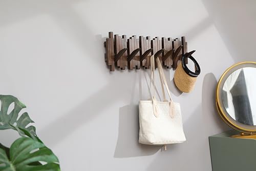 Natural Wood Wall Mounted Piano Coat Rack| Coat Rack Wall Mount| Flip Down Wall Hook Rack 7 Hooks| Entryway Wall Art Hook,Made of Acacia Wood (Wood Wax Oil Dyed Walnut Color).Wall Art - Image 6