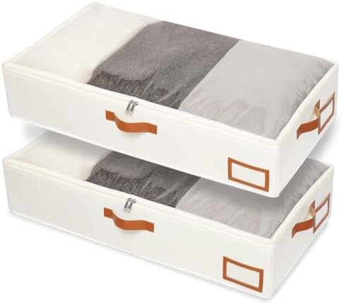 Yawinhe Pack of 2 Underbed Storage Bags, Foldable Clothes Storage with Clear Window, for Duvets, Clothes, 80 x 40 x 15 cm, Beige by Yawinhe