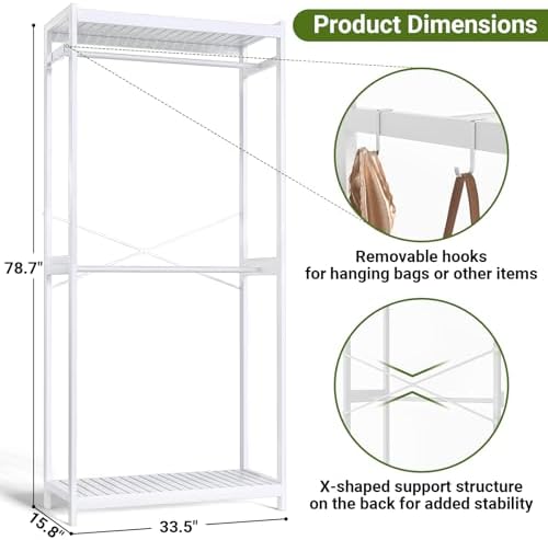 Homykic Bamboo Clothing Rack with Shelves, 33.5” Wide Clothes Rack, 78.8” H - Image 5