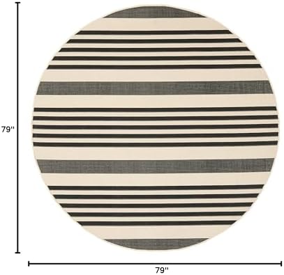 SAFAVIEH Courtyard Outdoor Round Rug 6'7", Black & Bone CY6062-216 - Image 2