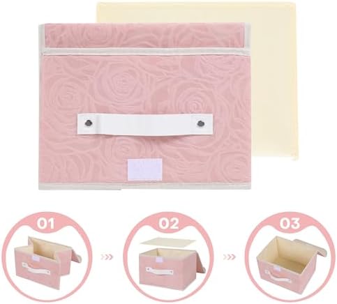 ANMINY Fabric Storage Box Bins with Lids, Rose Print, Pink, 4PCS Medium - Image 5