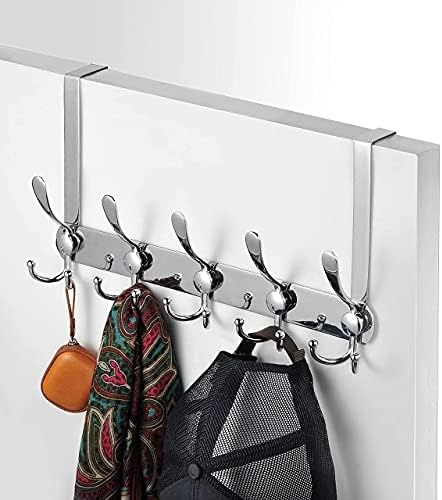 LYLIN Over The Door Hook, TEKI 5 Tri Hooks for 1.6” Thick Door, Over The Door Hook Hanger, Heavy Duty Over Door Rack for Hanging Coats Clothes Hats Robes Towels (Silver, 1.6”) - Image 4