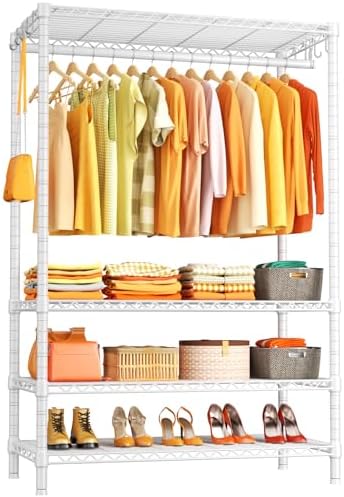 Ulif H4 Plus Garment Rack, 4-Tier Portable Clothes and Clothing Rack for Bedroom and Cloakroom, Closet Storage and Organizer Wardrobe System, 45" W x 14" D x 76.4" H, Load 522lbs, White by Ulif