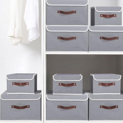 ANMINY Fabric Storage Box Bins with Lids, Gray, 13"x9"x7.9", 4 Pack - Image 7