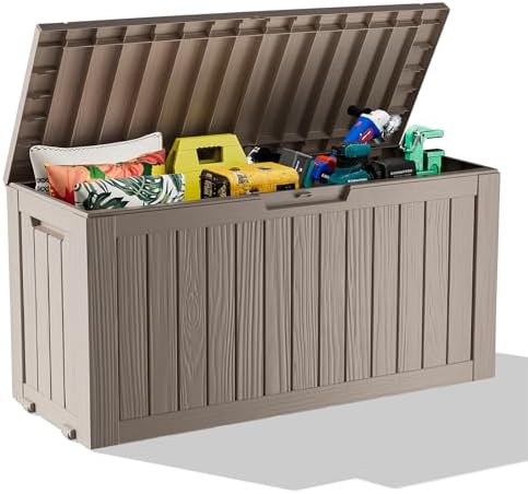 Vixzen 75 Gallon Deck Boxes Outdoor Waterproof, Resin Lockable Storage Box for Patio Cushions Storage Furniture, Garden Tools, Pool Supplies, Weatherproof and UV Resistant (Grey, 75 Gallon) by Vixzen