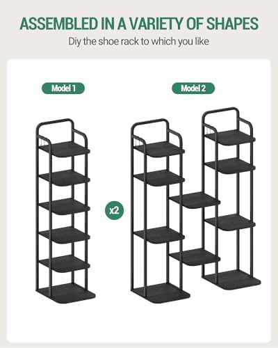 Hzuaneri Vertical Shoe Rack, Shoe Shelves, Wood Shoe Organizer for Closet, Entryway, Shoe Tower for Small Spaces, Free Standing, Adjustable, with 2 Hooks, 6 Tier Black SR04204B - Image 5