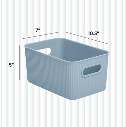 Superio Ribbed Collection - Decorative Plastic Basket Open Home Storage Bins Organizer, Medium Blue (6 Pack) Container Boxes for Organizing Closet Storage Bins for Shelves Drawer Shelf 5 Liter - Image 2