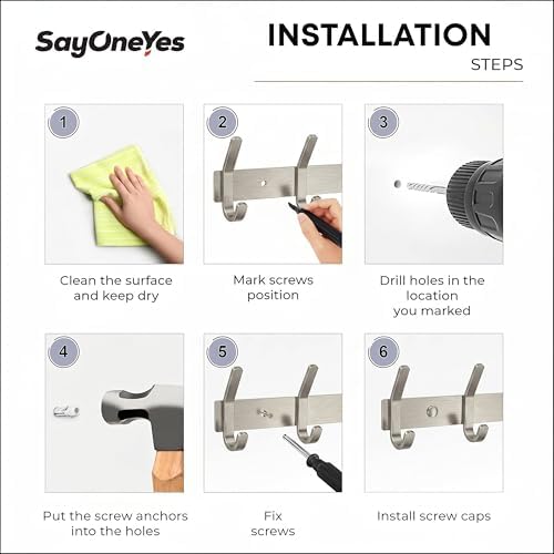 Coat Rack Wall Mount – Brushed Nickel 24 Inch Stainless Steel Hook Rail with 8 Heavy Duty Double Coat Hooks – Wall Mounted Coat Hanger for Entryway, Bathroom, Bedroom, Towel, Hat Organizer - 2 Pack - Image 7