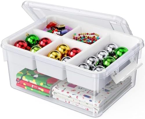 20Qt Plastic Storage Bin with Lid, Clear Latching Organizer Box with Removable Tray, Portable Storage Container, for Holiday Ornaments, Home Organization, 1Pack by HOMETUK