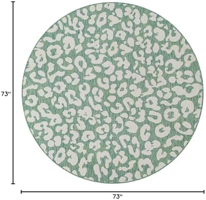 Unique Loom Outdoor Safari Collection Area Rug - Leopard (6' 1" Round Green Blue/Ivory) - Image 2