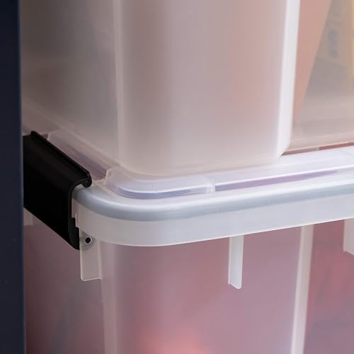 IRIS USA WeatherPro 74 Qt Storage Bins with Lids, 4 Pack, BPA-Free Plastic Gasket Box with Tight Latch and Seal, Stackable Nestable Tote Tub - Clear/Black - Image 6