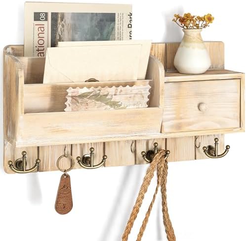 Rebee Vision Key Holder Wall Mount with Drawer for Entryway, Natural Wood by REBEEVISION