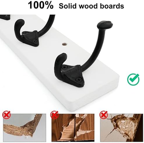 WEBI Rustic Coat Rack Wall Mount,24" Long 6 Cast Iron Coat Hooks Wall Mounted,Heavy Duty Farmhouse Wood Coat Hanger Wall Vintage Hooks for Hanging Jacket,Clothes,Backpack,Black on White,2 Packs - Image 5