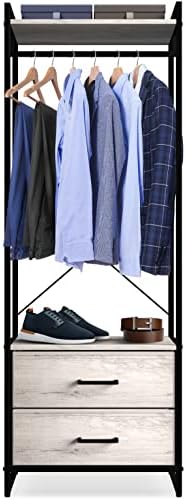 Sorbus Tall Clothing Rack with Drawers, Wood Top (Greige) by Sorbus