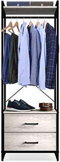 Sorbus Tall Clothing Rack with Drawers, Wood Top (Greige) by Sorbus