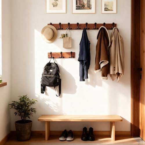 SKOLOO 17-Inch Wood Coat Rack Wall Mount with 3 Triple Hooks - Ideal for Family Entrances, Classrooms, and Pet Supplies Storage - Perfect Coat Hooks for Wall,Mahogany (Sapele), Pack of 2 - Image 3