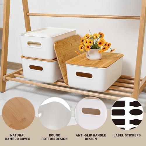 Citylife 16QT Storage Bins with Bamboo Lids, Stackable with Handles, 4-Pack - Image 4