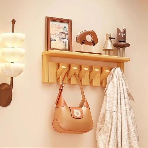 Wall Mounted Piano Key Hanger | Flip Style Hook | Entrance Wall Art Hook, Made of Oak Wood (3 Times Painted, 4 Times Polished) (Tray Beech, 6Hooks) by FleiSleep