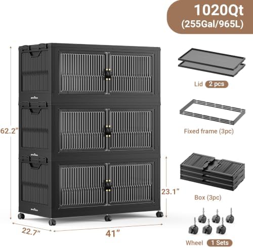 BROVIEW 1020Qt Stackable Storage Bins with Lid for Home Dorm, 3Pack Black - Image 2