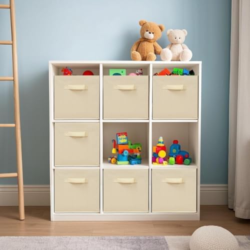 Easi Storage Cubes, 11 Inch Storage Bins, Set of 8, Foldable Fabric Cube Storage Organizer With Handles, Closet Cube Storage Bins, Collapsible Cubby Storage Organizer for Shelves,Offices, Beige - Image 2