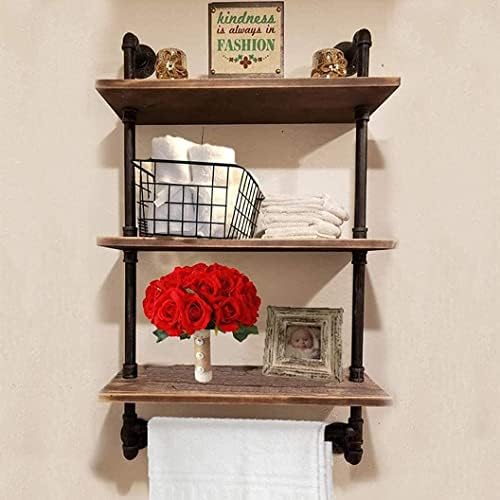 DR.IRON Industrial Pipe Shelving Rustic Bathroom Shelves with Towel Bar, 24" Pipe Shelf Wall Mounted, Farmhouse Bathroom Shelf Storage (3 tier-24) - Image 6
