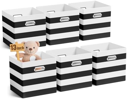 CroBlissful 13 Inch 6 Pcs Fabric Storage Cubes with Handle, Black and White by CroBlissful