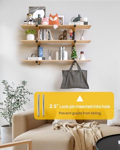 Lumber Rack Wall Mount Storage Racks Folding Wood Organizer Heavy Duty Shelf Brackets With 9-Level 1080 Lbs Capacity Yellow Metal Utility Racks Garage Wall Shelving for Indoor and Outdoor Use (6 Pack) - Image 6