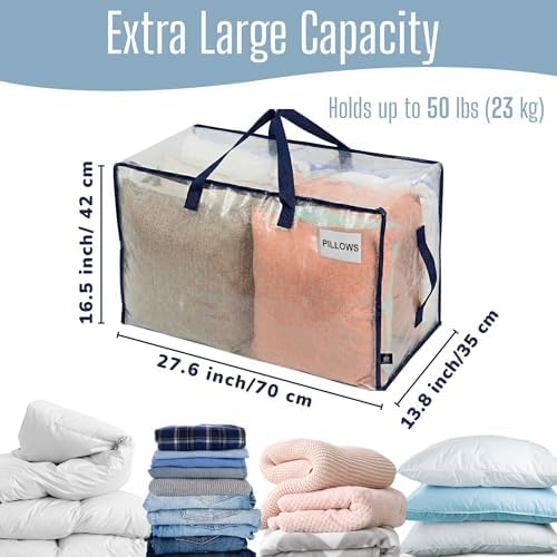 VENO 8 Pack Clear Extra Large Moving Bags & Storage Totes, Heavy Duty Organizer with Reinforced Handles & Strong Zippers for Clothes, College Dorm Essentials, Moving Supplies - Image 4