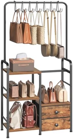 HOOBRO 3-Tier Tall Purse Organizer with Hooks & Drawers by HOOBRO