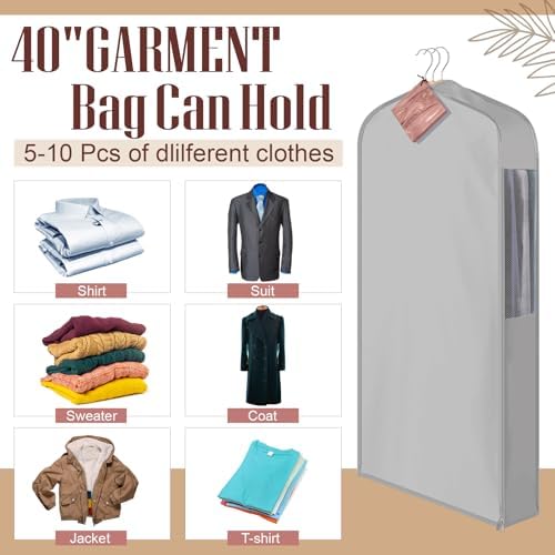 Briwooody Cotton Garment Bags, 2 Sets, Moth Protection,40 x 24 x 6 in, Grey - Image 4