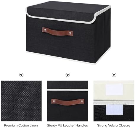 ANMINY Fabric Storage Box Bins with Lids, Black, 15"x10"x10", 4 Pack - Image 3