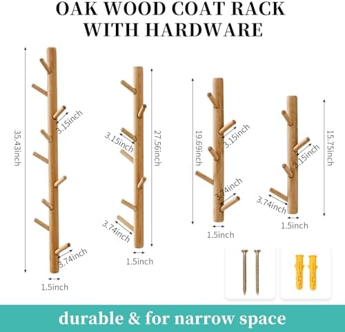 Oak Wood Coat Rack, Wall Mount Coat Hooks with 9 Hooks for Clothes Hats Towel Purse Robes, Entryway, Bathroom, Mudroom, Bedroom, 36inch - Image 5