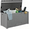 LAUSAINT HOME 100 Gallon Resin Deck Box, Package Delivery Box with Lockable Lid, Waterproof Outdoor Storage Box For Garden Tools, Patio Cushions(100 Gallon,Grey) by LAUSAINTHOME