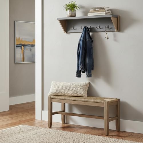 Alaterre Furniture Newport 40" Coat Hook with Shelf and Rush Bench Set - Image 2