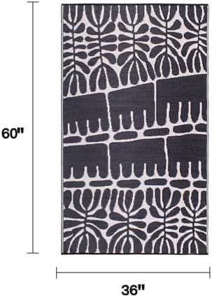 Fab Habitat Outdoor Rug - Waterproof, Fade Resistant, Crease-Free - Premium Recycled Plastic - Tribal, Black & White - Porch, Deck, Balcony, Mudroom, Laundry Room, Patio - Serowe - Black - 3 x 5 ft - Image 2