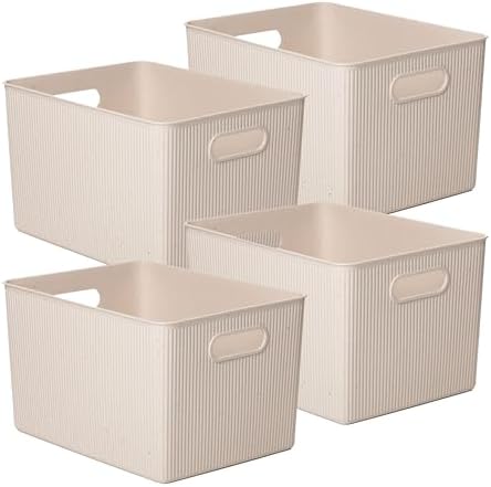 Superio Eco-Friendly Decorative Plastic Basket Open Home Storage Bins Organizer Baskets, X-Large (4 Pack) Container Boxes for Organizing Closet Storage Bins for Shelves Drawer Shelf 22 Liter by Superio