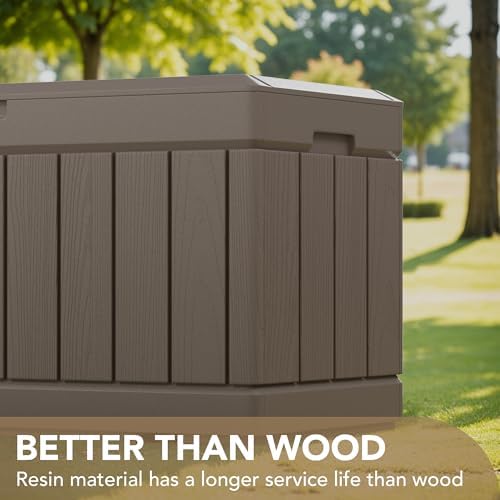 Devoko 85 Gallon Deck Box Lockable Resin Outdoor Storage Box waterproof Outdoor Container for Patio Furniture Cushions, Pillow (Light Brown) - Image 3
