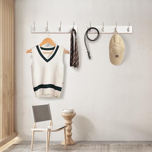 Wall Mount Bamboo Coat Rack, 17 Inch, 4 Double Hooks,2 Pack, White - Image 2