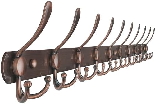 Dseap Coat Rack Wall Mount - 38” Long 10-Tri-Hooks Heavy Duty Coat Hanger Rail Wall Hooks for Hanging Coats Hats Clothing Clothes Purse Mudroom Entryway, Antique Copper by Dseap
