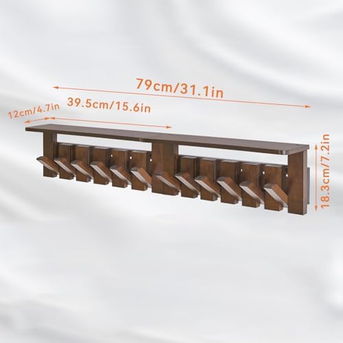 Piano Key Coat Rack Wall Mount with Shelf and 12 Hooks, Walnut HWS008H-2 - Image 4