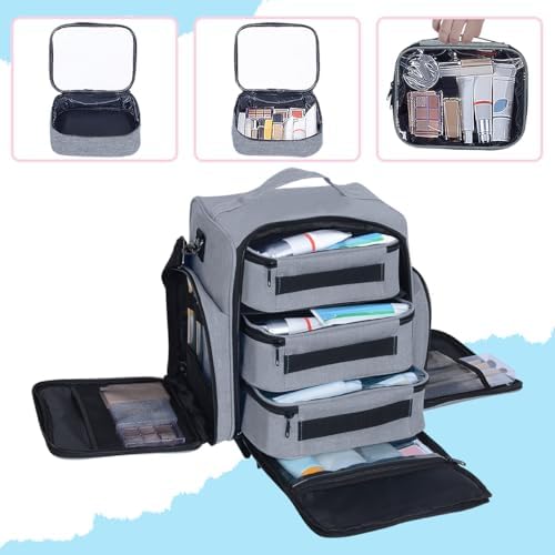 Large Makeup Bag Organizer with 3 Inner Removable Pouches,Grey - Image 5