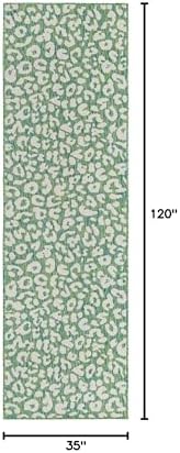 Unique Loom Outdoor Safari Collection Area Rug - Leopard (2' 11" x 10' Runner, Green Blue/ Ivory) - Image 2