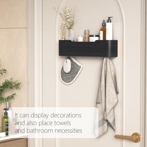 Coat Rack Wall Mount with Shelf 4 Hidden Hooks Modern Wooden Key Holder Entryway Organizer for Hallway Bedroom Bathroom Home Decor Storage for Hanging Coats Hats Bags Towels, Black - Image 6