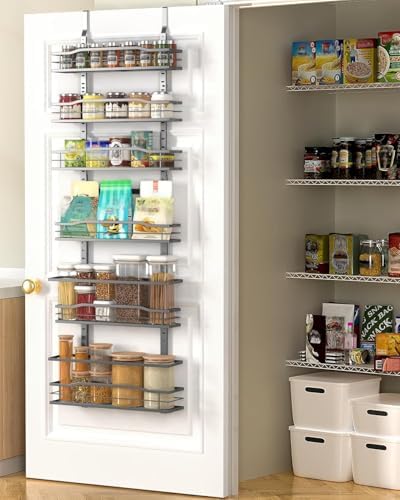 Moforoco 6-Tier Over The Door Pantry Organizer, Pantry Organization and Storage, Black Hanging Basket Cabinet Door Wall Spice Rack Shelves, Home & Kitchen Laundry Room Bathroom Essentials accessories by MOFOROCO