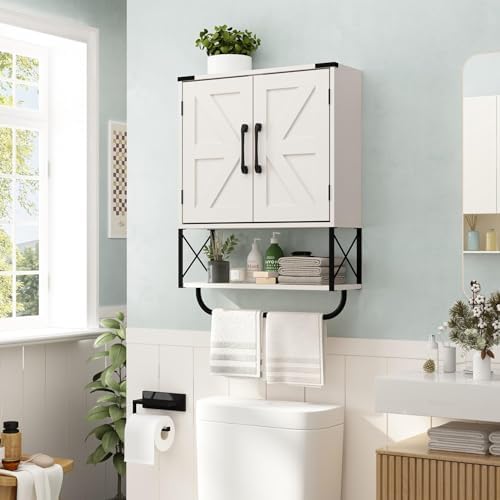 RUSTOWN Farmhouse Medicine Cabinet with 2 Barn Door & Towel Bar Rack - Image 2