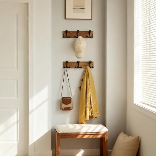 SKOLOO 17-Inch Wood Coat Rack Wall Mount with 3 Triple Hooks - Ideal for Family Entrances, Classrooms, and Pet Supplies Storage - Perfect Coat Hooks for Wall,Charred Golden Brown, Pack of 2 - Image 3